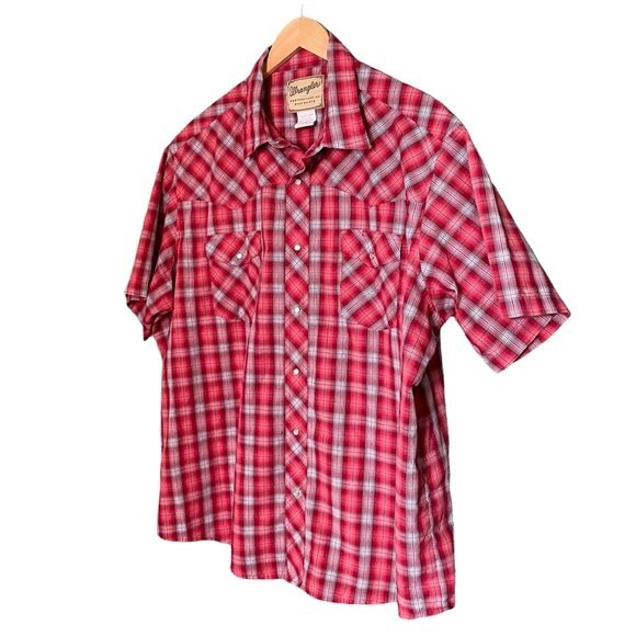 Wrangler Shirt Mens Size 2XL Western Red Plaid Pearl Snap Shirt Short Sleeve - Picture 4 of 9
